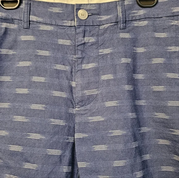 Old Navy Mens Ultimate Slim Blue W/White Heather Wave Design Linen Shorts Sz 33 - Picture 5 of 14